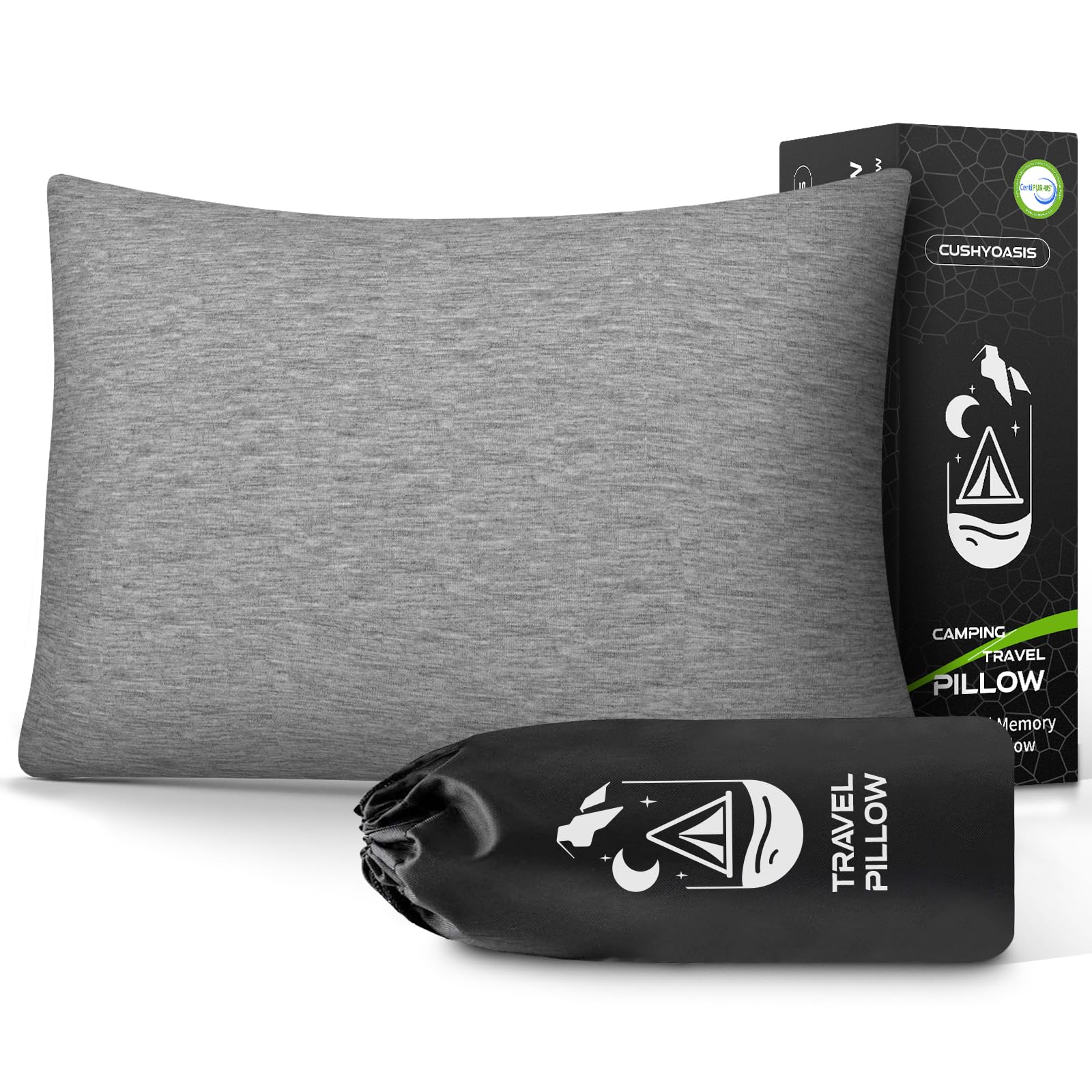CushyOasis shredded memory foam travel neck pillow with eye mask, earplugs, and washable cover for comfortable journeys
