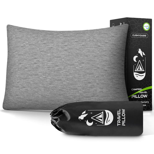 CushyOasis shredded memory foam travel neck pillow with eye mask, earplugs, and washable cover for comfortable journeys