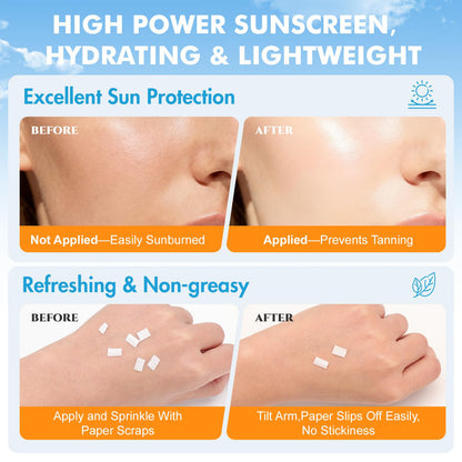 Set of 50 KONEUK travel size SPF 50 sunscreen bottles for face and body, compact and portable sun protection.