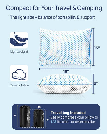 Fulocean small cooling memory foam travel pillow with adjustable support for neck, knee, and lumbar comfort, washable and compressible.