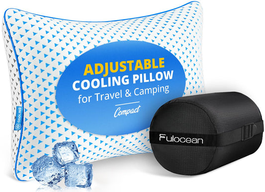 Fulocean small cooling memory foam travel pillow with adjustable support, washable, compressible for camping, car, airplane use