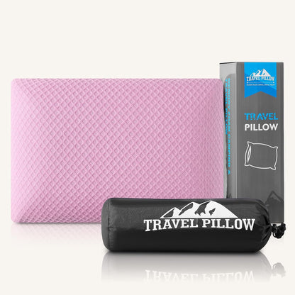 CushyOasis shredded memory foam travel pillow with washable cover, eye mask, and earplugs for comfortable sleep during travel
